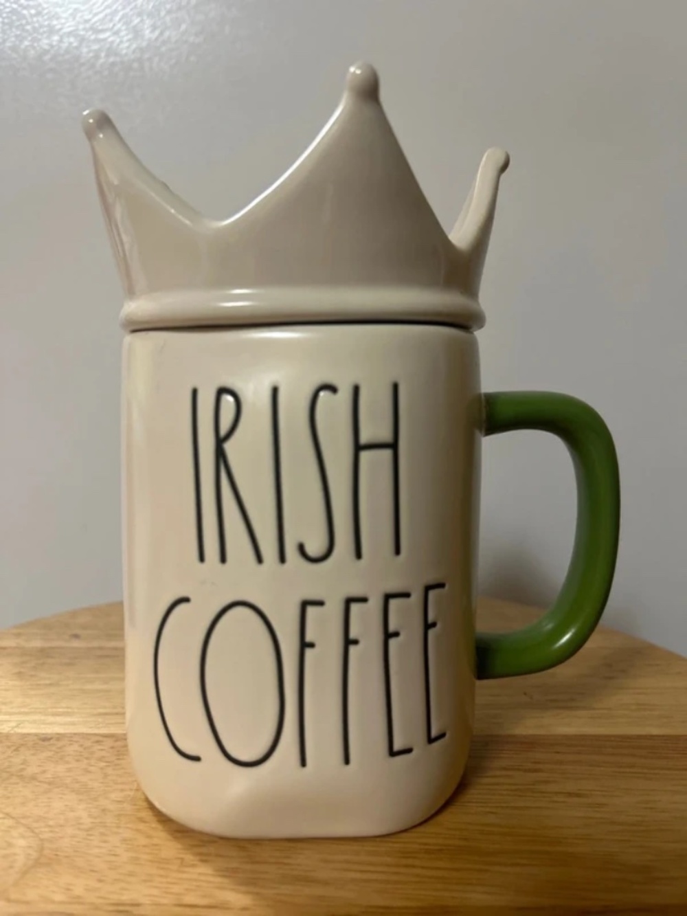 Rae Dunn Artisan Collection Irish Coffee Ceramic St. Patricks Day Mug Crown Lid